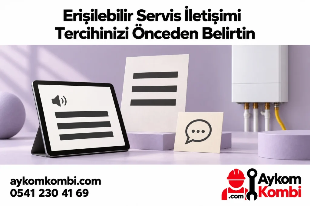 Yazılı, sesli ve okunabilir bilgi tercihlerini tablet ve bilgi kartlarıyla anlatan editoryal illüstrasyon.