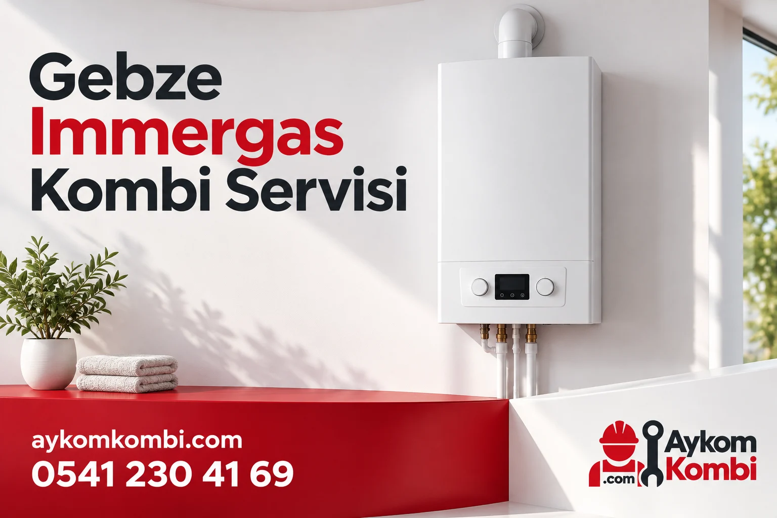 Gebze Immergas Kombi Servisi için hazırlanmış temsili ısıtma cihazı ve Aykom kurumsal servis görseli