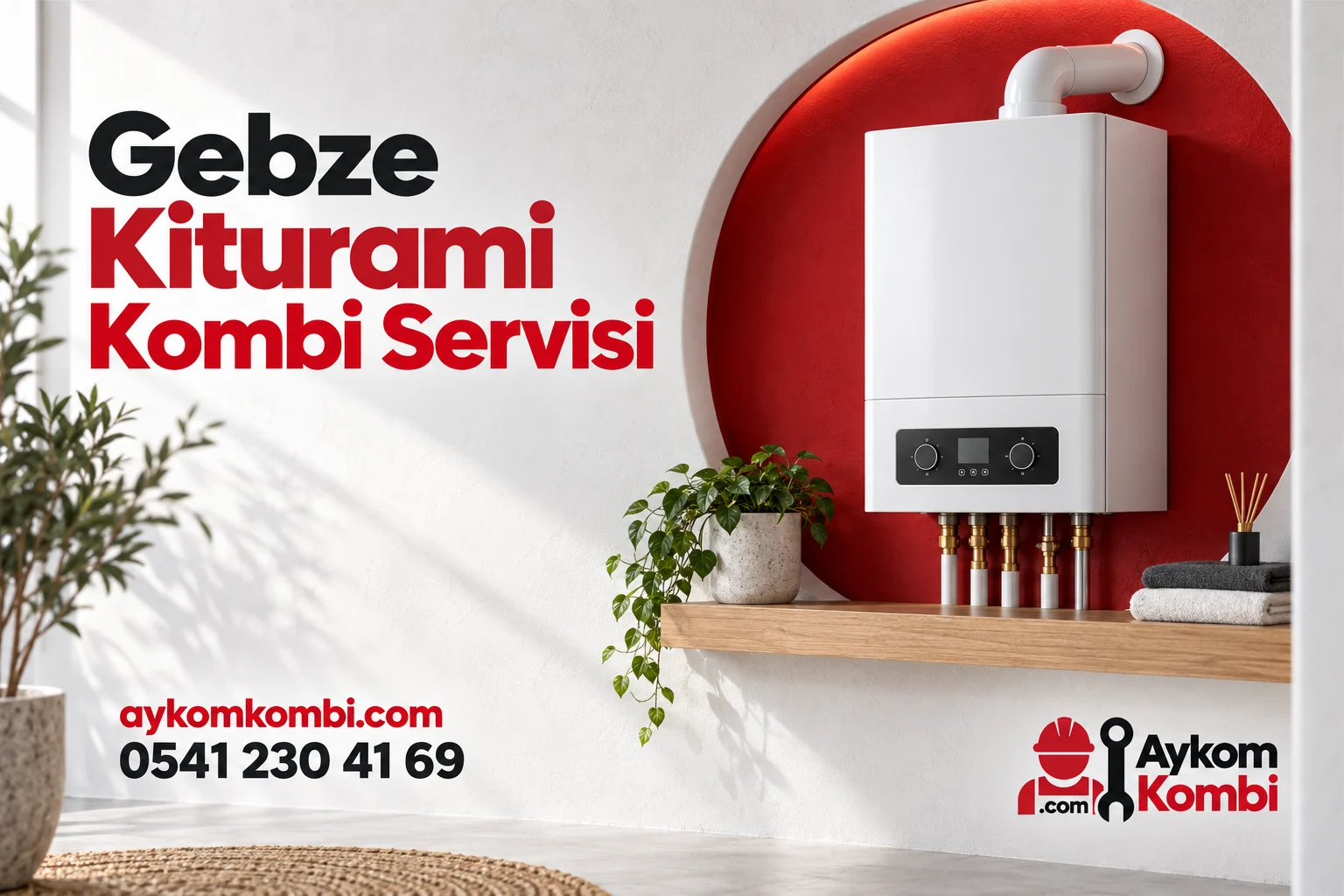 Kiturami servis sayfası için temsili ısıtma cihazı ve Aykom kurumsal kapak tasarımı