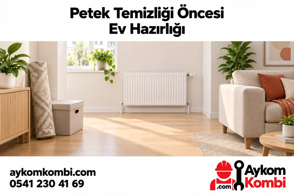 Petek temizliği öncesi açık bırakılmış erişim alanı ve düzenlenmiş oda illüstrasyonu