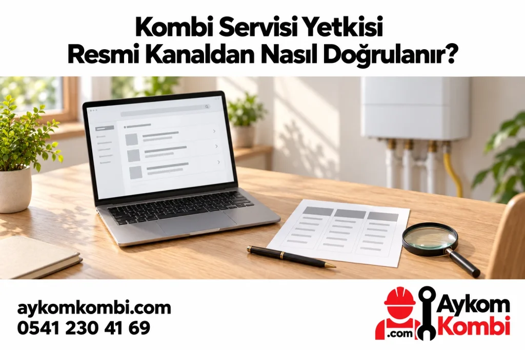 Resmi servis kanalı ile işletme bilgilerini karşılaştırmayı anlatan dizüstü bilgisayar ve kayıt kartı illüstrasyonu.
