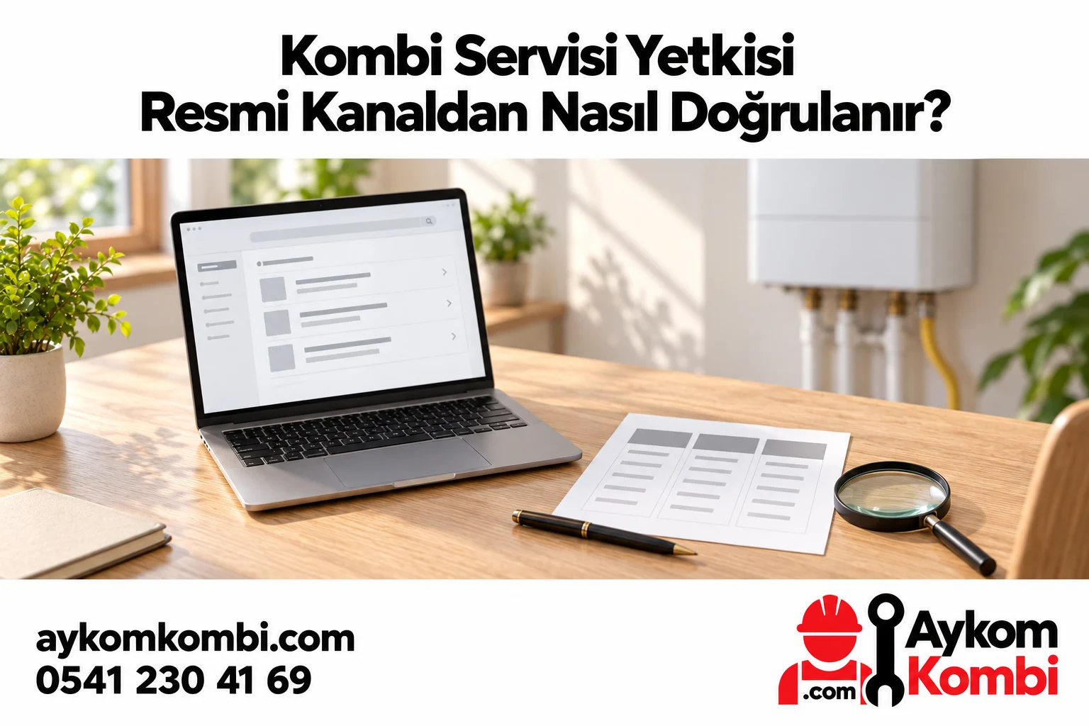 Resmi servis kanalı ile işletme bilgilerini karşılaştırmayı anlatan dizüstü bilgisayar ve kayıt kartı illüstrasyonu.