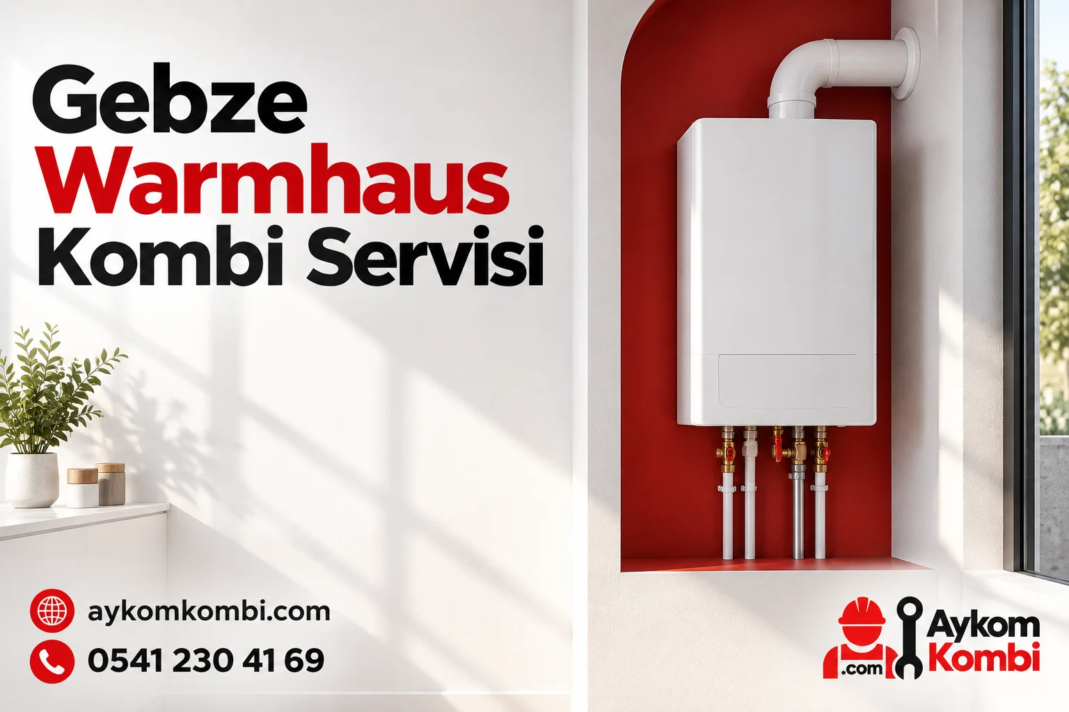 Warmhaus servis sayfası için temsili ısıtma cihazı ve Aykom kurumsal görseli