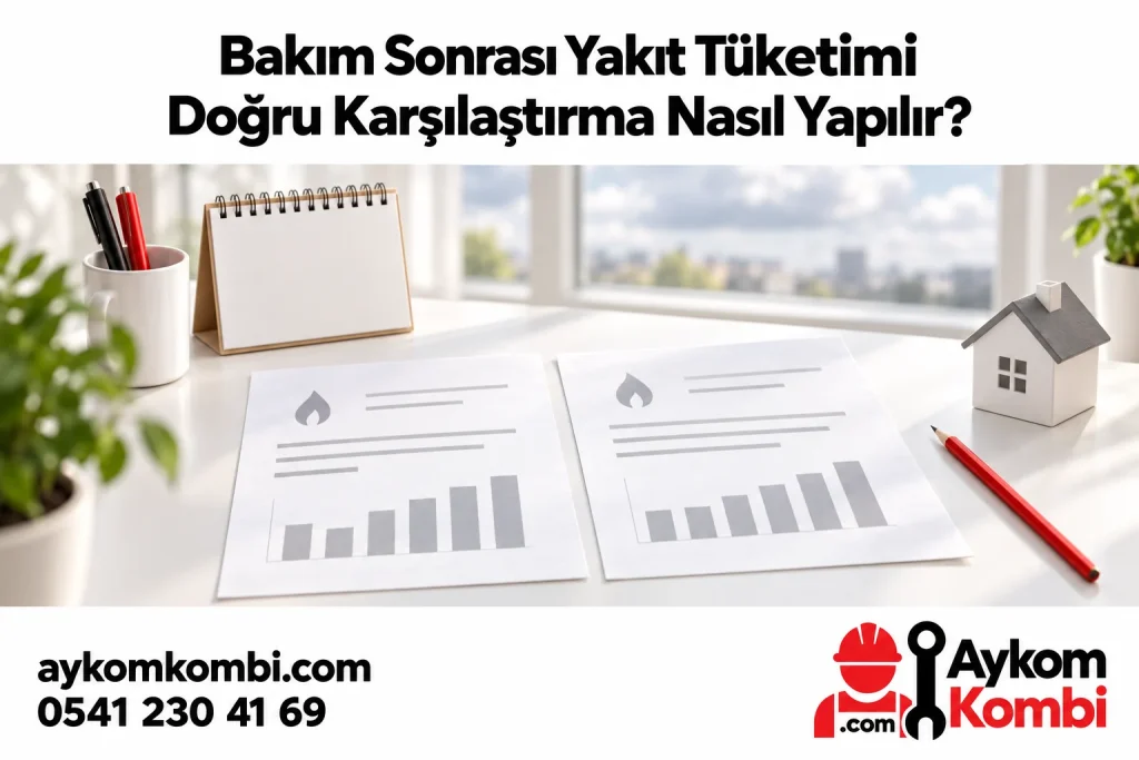 Bakım sonrası tüketim dönemlerinin karşılaştırılmasını anlatan Aykom illüstrasyonu
