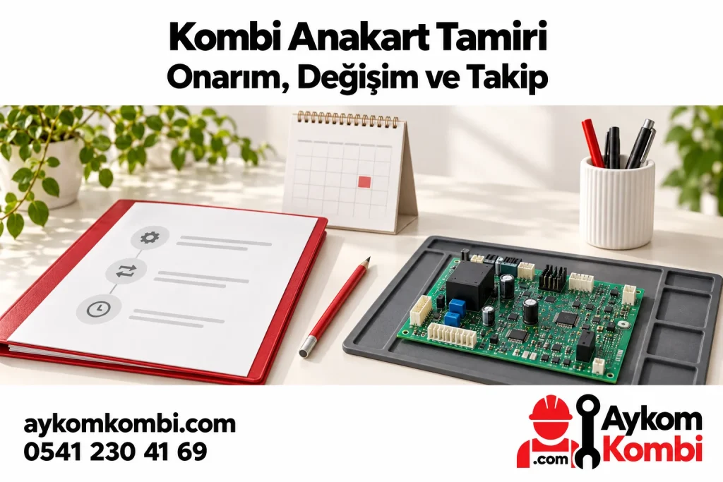 Kombi Anakart Tamiri ve Takip konusunu anlatan Aykom editoryal illüstrasyonu