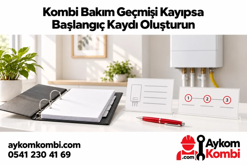 Kombi Bakım Geçmişi Başlangıç Kaydı konusunu anlatan Aykom editoryal illüstrasyonu