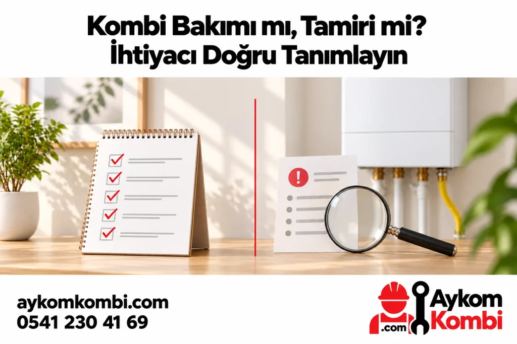 Kombi Bakımı ve Tamiri Arasındaki Fark konusunu anlatan Aykom editoryal illüstrasyonu