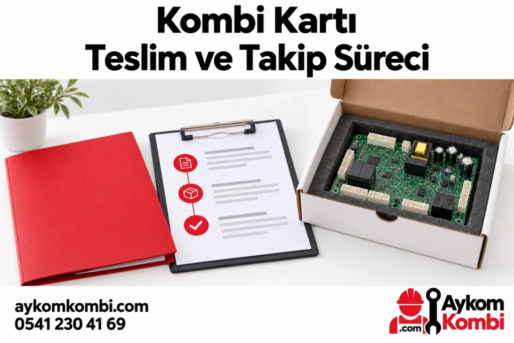 Kombi kartının atölye teslim kaydını temsil eden Aykom illüstrasyonu