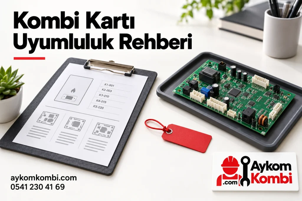 Kombi kartı uyumluluğu için model ve parça bilgilerini temsil eden Aykom illüstrasyonu
