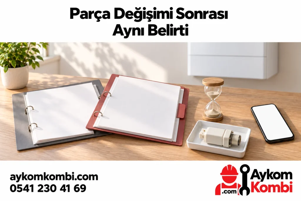 Boş servis dosyaları, kum saati ve telefonla tekrarlayan belirti takibi illüstrasyonu