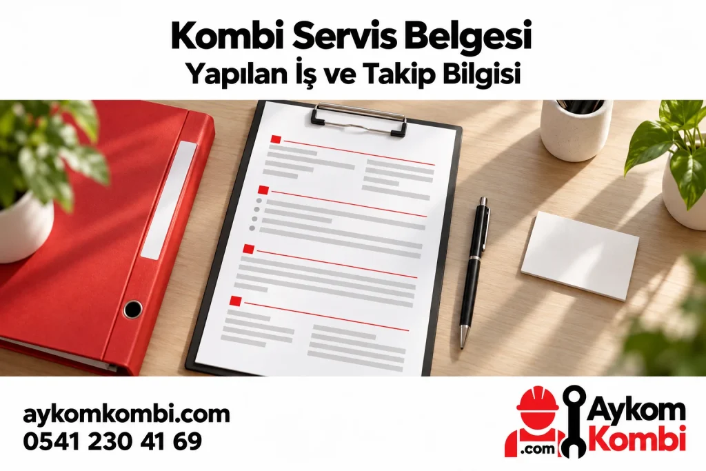Kombi Servis Belgesi ve Takip konusunu anlatan Aykom editoryal illüstrasyonu