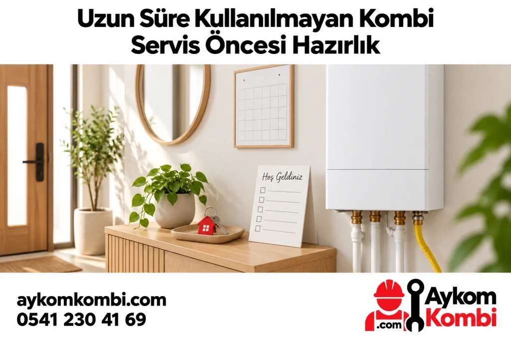 Uzun süre kullanılmayan kombi için servis hazırlığını temsil eden Aykom illüstrasyonu