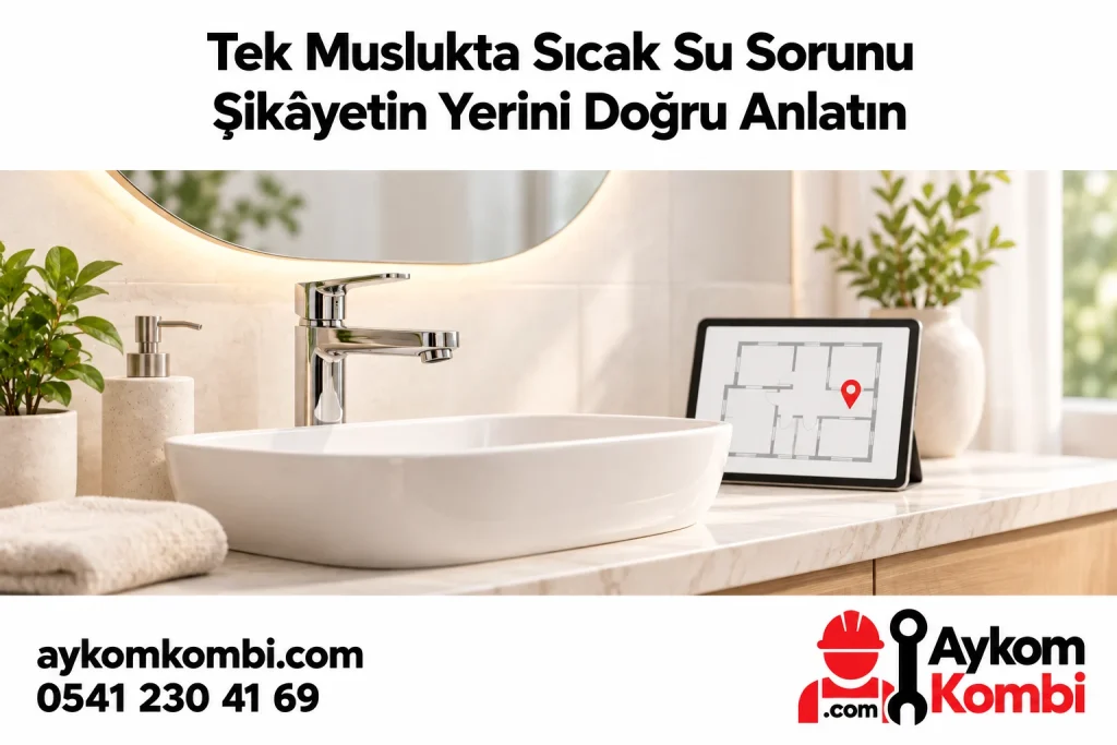 Tek Muslukta Sıcak Su Şikâyeti konusunu anlatan Aykom editoryal illüstrasyonu