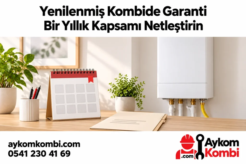 Yenilenmiş Kombide Garanti Kapsamı konusunu anlatan Aykom editoryal illüstrasyonu
