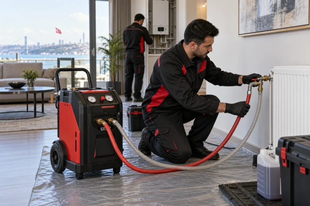 Dilovası Kombi Tesisat Temizliği hizmeti sırasında teknik ekip