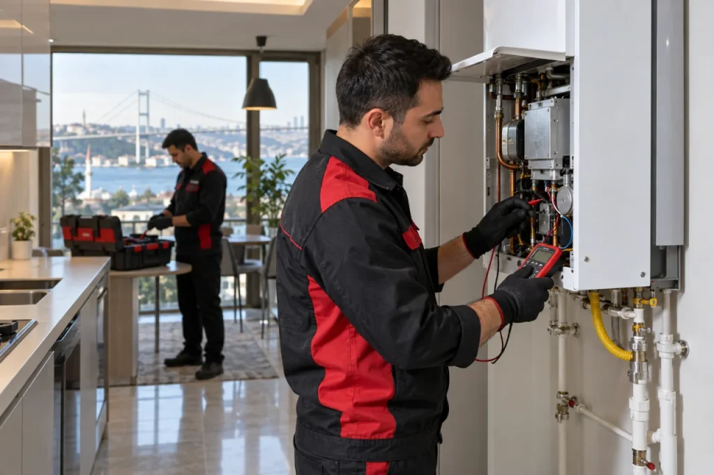 Gebze Doğalgaz Şofben Servisi hizmeti sırasında teknik ekip