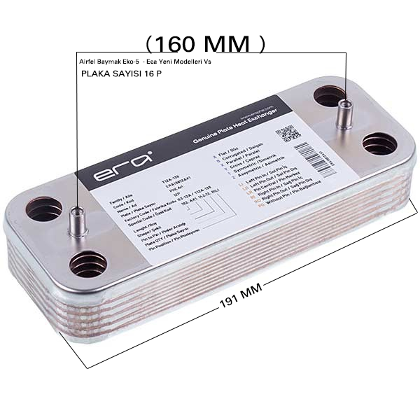 Plaka Eşanjör 16P - Airfel Baymak Eko-5 (160mm Düz) Hrale